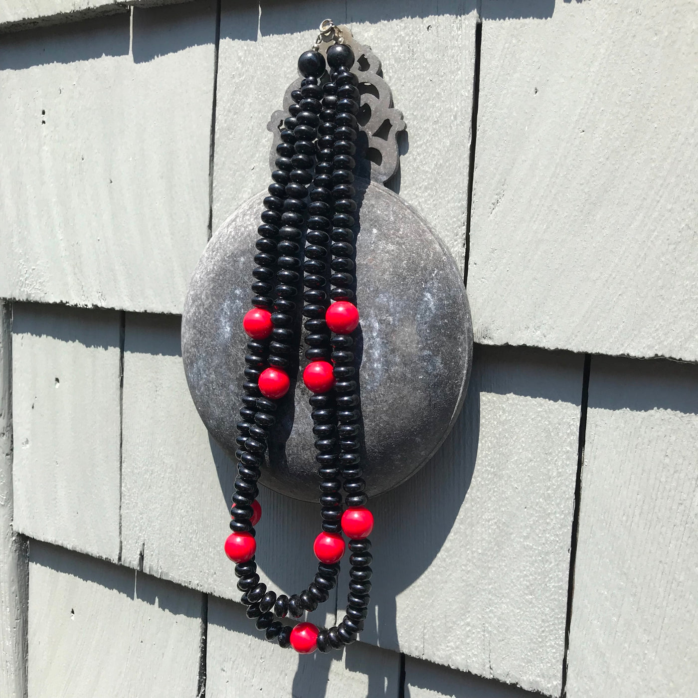 20" Double Strand Black & Red Bead Necklace Primal Style / Casual Sweet